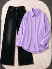 Button-Down Shirt & Black Wide-Leg Vintage Jeans Pack of Two