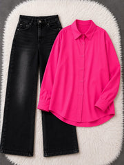 Button-Down Shirt & Black Wide-Leg Vintage Jeans Pack of Two