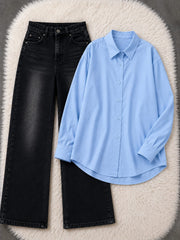 Button-Down Shirt & Black Wide-Leg Vintage Jeans Pack of Two