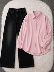 Button-Down Shirt & Black Wide-Leg Vintage Jeans Pack of Two