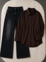 Button-Down Shirt & Black Wide-Leg Vintage Jeans Pack of Two