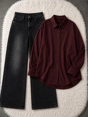 Button-Down Shirt & Black Wide-Leg Vintage Jeans Pack of Two