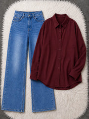 Button-Down Shirt & Wide-Leg Jeans Pack of Two