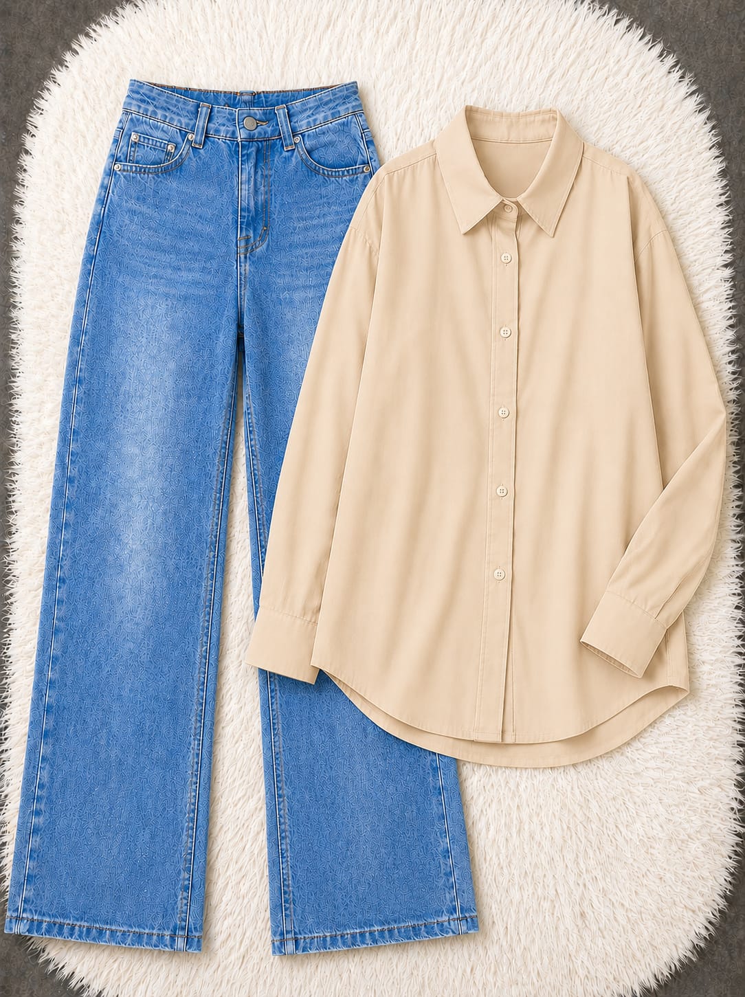 Button-Down Shirt & Wide-Leg Jeans Pack of Two