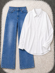 Button-Down Shirt & Wide-Leg Jeans Pack of Two