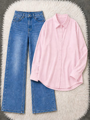 Button-Down Shirt & Wide-Leg Jeans Pack of Two
