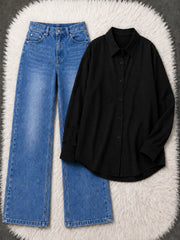 Button-Down Shirt & Wide-Leg Jeans Pack of Two