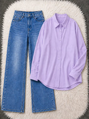 Button-Down Shirt & Wide-Leg Jeans Pack of Two