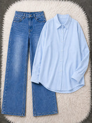 Button-Down Shirt & Wide-Leg Jeans Pack of Two