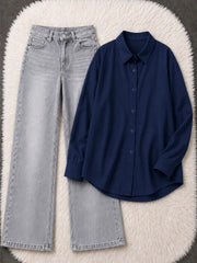 Button-Down Shirt & Wide-Leg Jeans Pack of Two