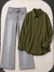 Button-Down Shirt & Wide-Leg Jeans Pack of Two