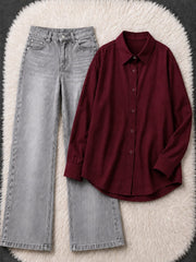 Button-Down Shirt & Wide-Leg Jeans Pack of Two