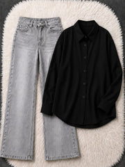 Button-Down Shirt & Wide-Leg Jeans Pack of Two