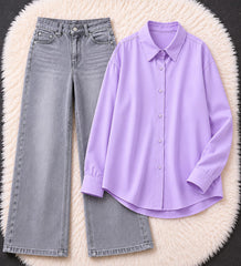 Button-Down Shirt & Wide-Leg Jeans Pack of Two