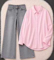 Button-Down Shirt & Wide-Leg Jeans Pack of Two