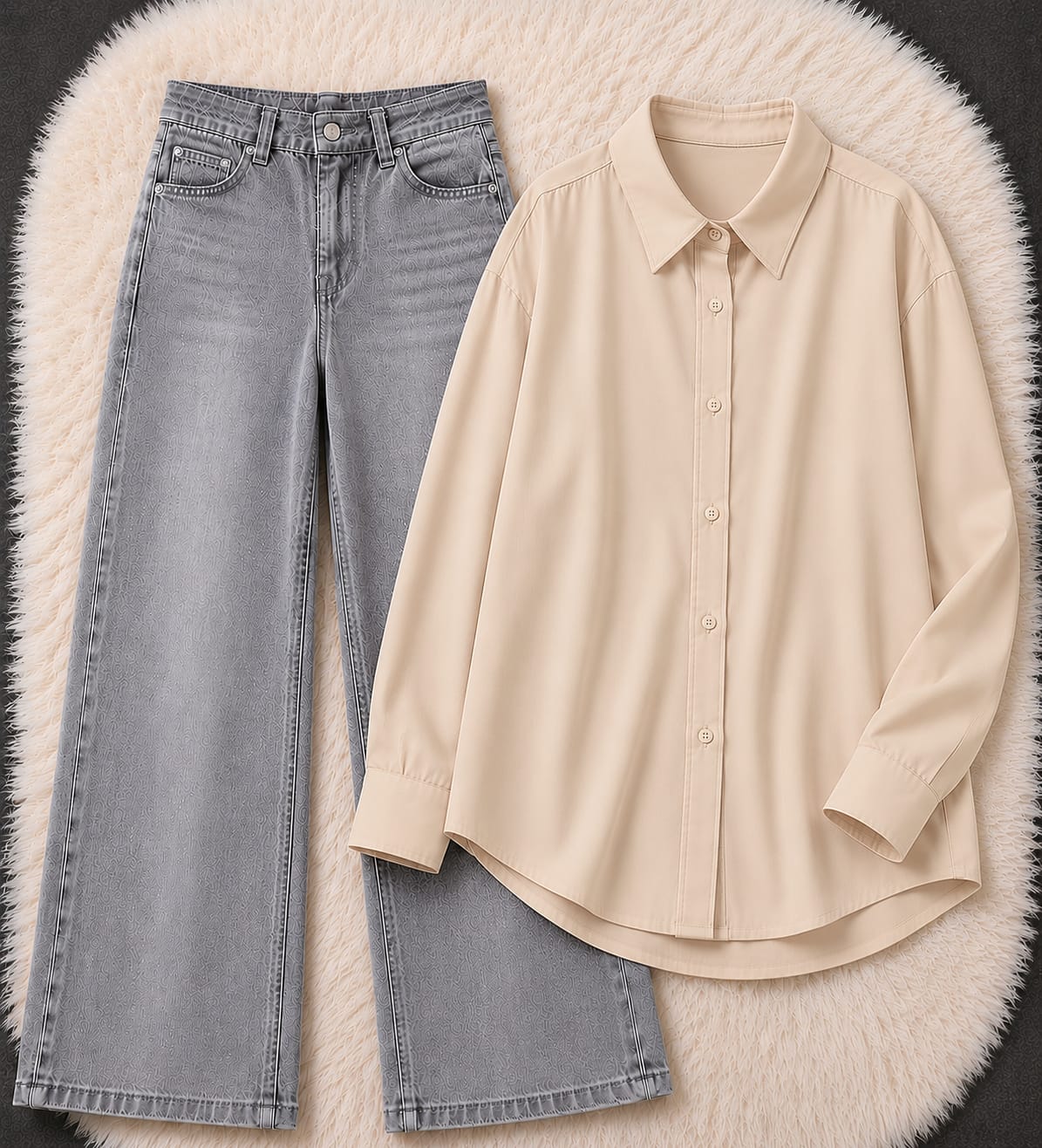 Button-Down Shirt & Wide-Leg Jeans Pack of Two