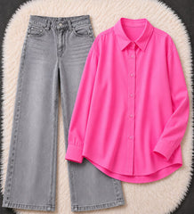 Button-Down Shirt & Wide-Leg Jeans Pack of Two