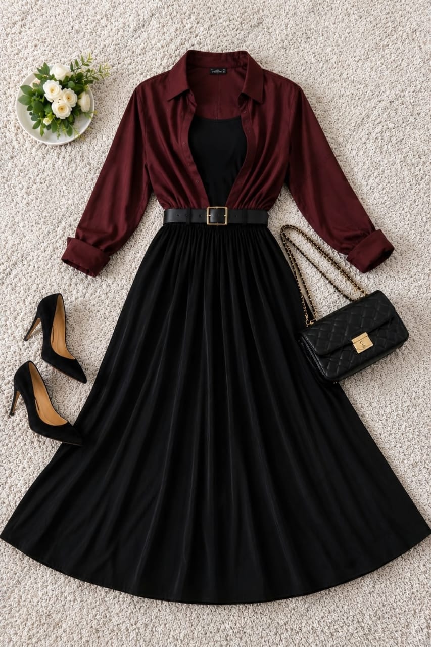 Button Down Shirt, Black Tank Top and Black Umbrella skirt - Pack of Threes