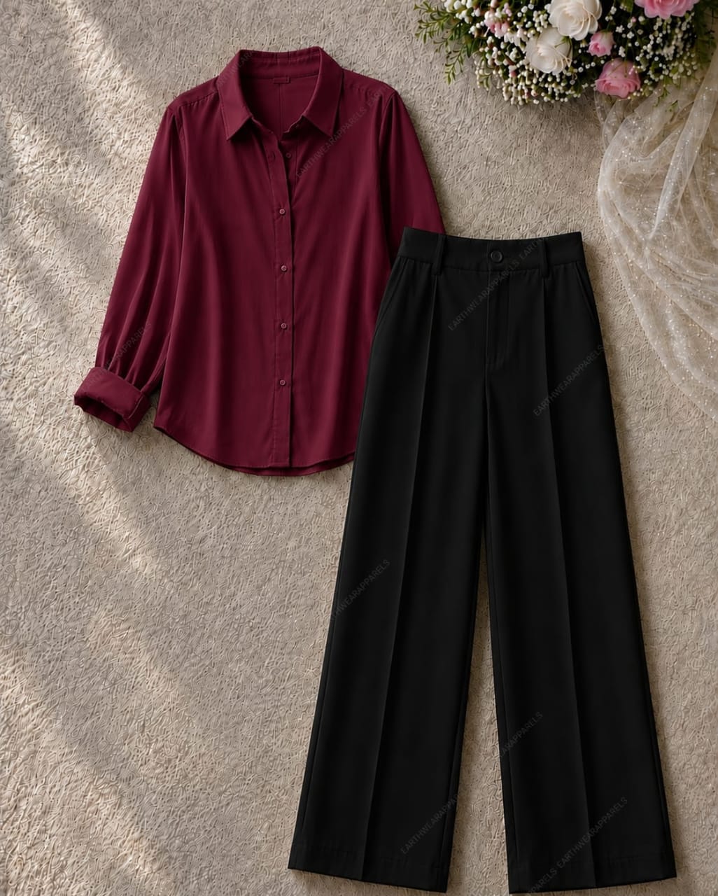 Button Down Shirt and Black Formal Pants as Pack of Twos