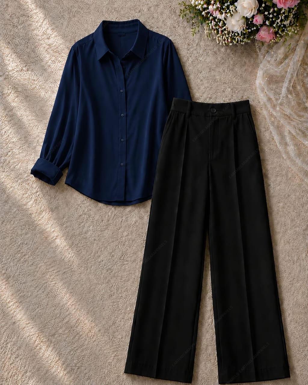 Button Down Shirt and Black Formal Pants as Pack of Twos