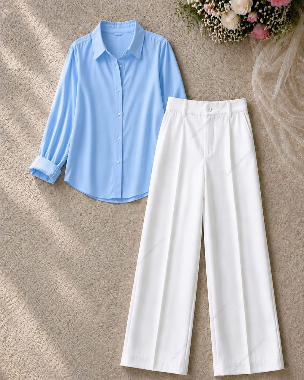 Button Down Shirt and White Formal Pants as Pack of Twos
