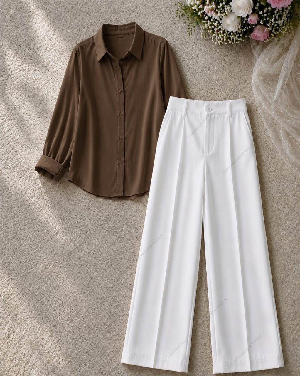 Button Down Shirt and White Formal Pants as Pack of Twos