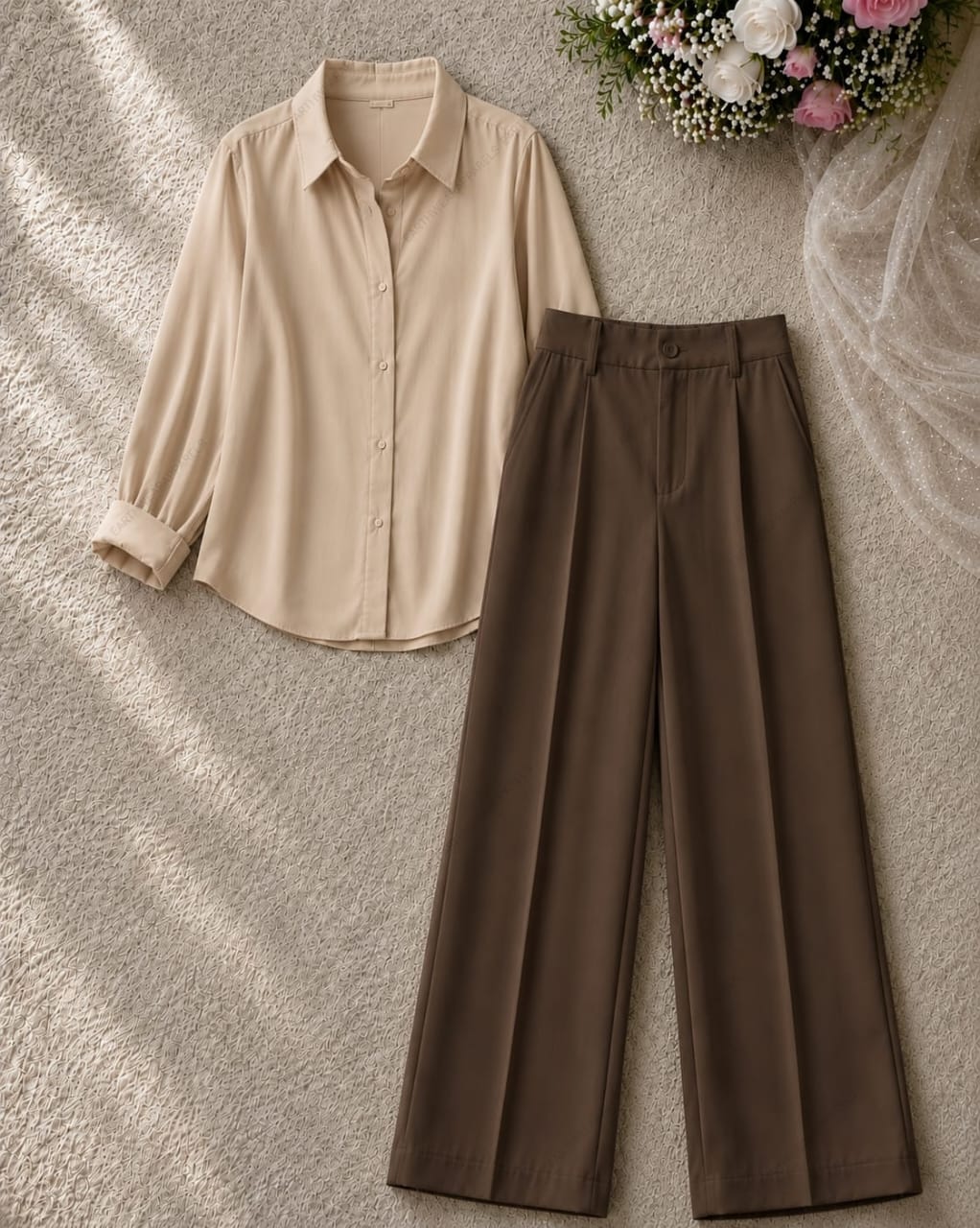 Button Down Shirt and Brown Formal Pants as Pack of Twos