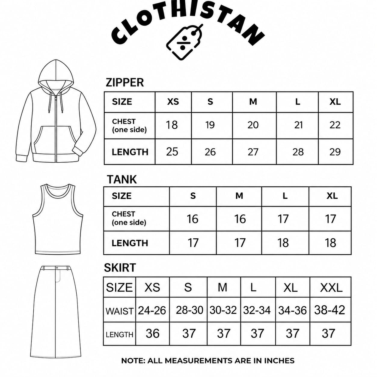 Zipper hoodie, Black Tank top and Black Skirt as pack of three