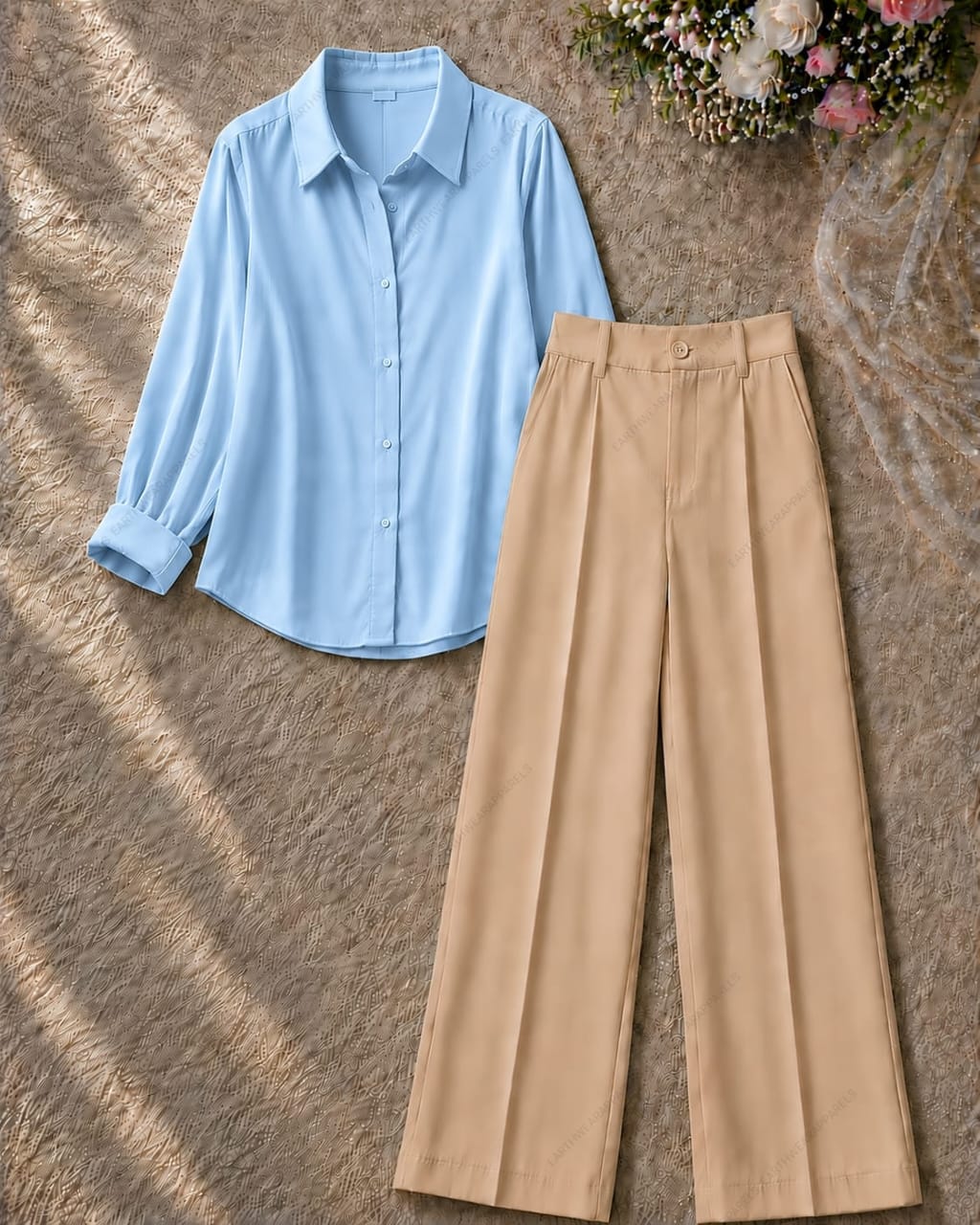 Button Down Shirt and Beige Formal Pants as Pack of Twos