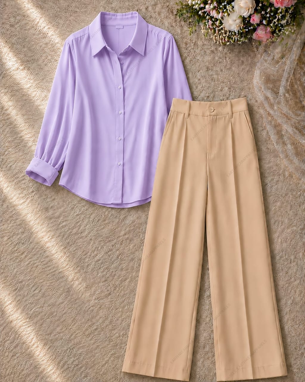 Button Down Shirt and Beige Formal Pants as Pack of Twos
